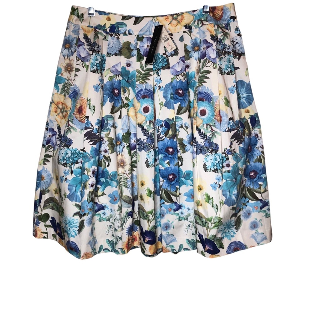 NEW Talbots Floral Pleated Skirt Size 10 Blue White Cotton Stretch Summer NWT